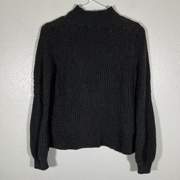 Marine Layer Womens Erin Wool Blend Knit Balloon Sleeve Sweater Charcoal Size XS - Picture 3 of 8